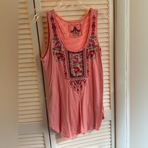 Johnny Was Coral Embroidered Tank Top